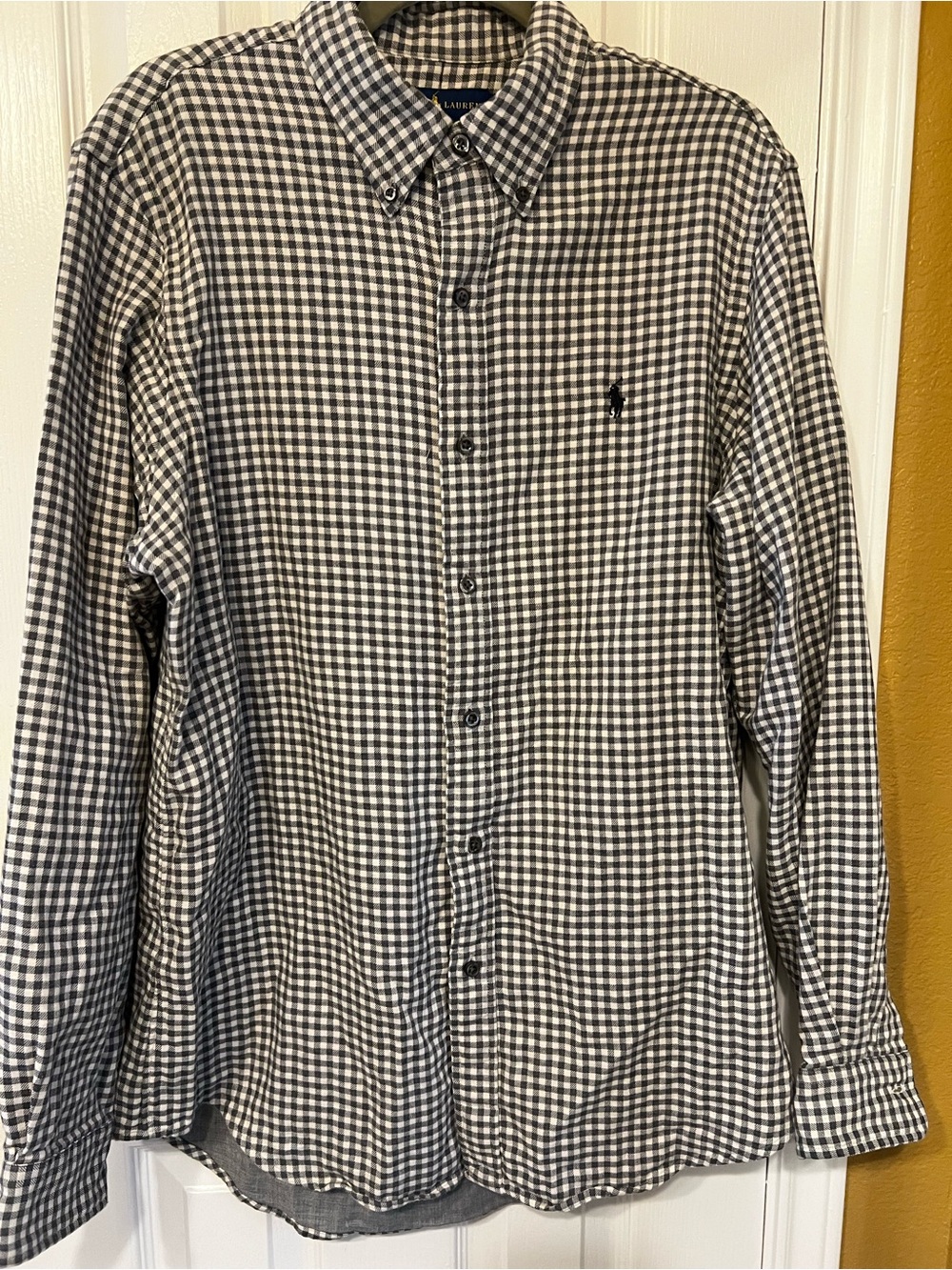 Ralph Lauren Grey Double Cloth Gingham Classic Fit Button-Down Shirt, Size L